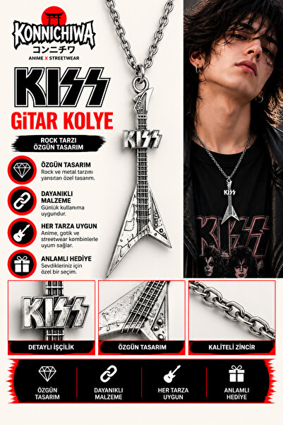 FG KONNİCHİWA Kiss Guitar Necklace – Rock Metal Music Themed Figured Chain Ne...