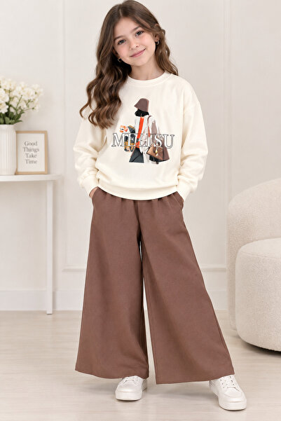 Kız Çocuk Sweatshirt Pantolon 2’li Takım – Baskılı Üst ve Bol Paça Pantolon