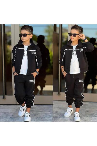 aykidsclup Boys' 3-Piece Hooded 3-Yarn Tracksuit Set – Zip-Up Jacket, T-Shirt...
