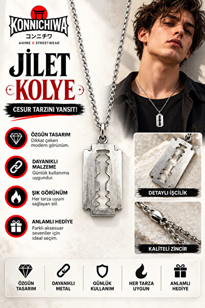 FG KONNİCHİWA Razor Necklace – Punk Rock Gothic Style Figured Chain Necklace