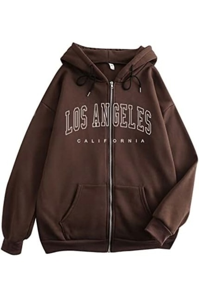 Vordevia Los Angeles Printed 3 Thread Zipper Cardigan Embroidered Oversize