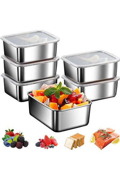Generic مجموعة من 6 حاويات تخزين طعام من الفولاذ المقاوم للصدأ سعة 650 مل، عل...