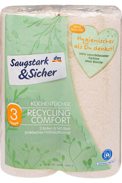 OEM Recycled kitchen towels 3 layers 280 sheets, 2 pcs