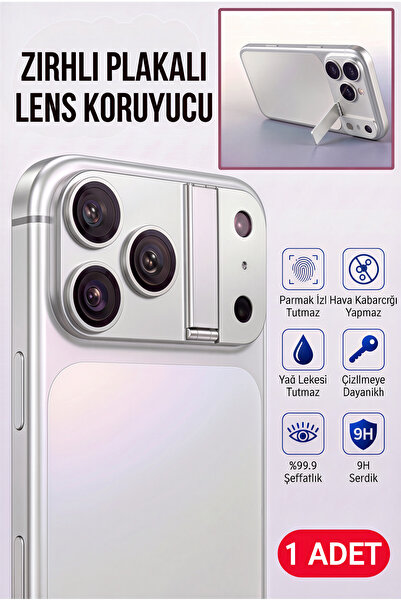 Fibaks iPhone 18 Pro Max Standlı Kamera Lens Koruyucu AR+AF Zırh Plakalı