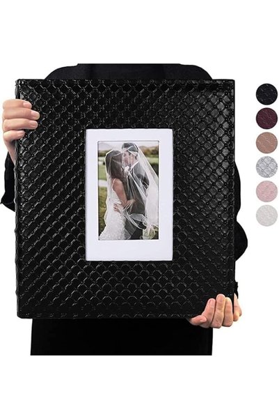 Generic ألبوم صور 4×6 يتسع لـ 600 صورة، صفحات داخلية سوداء، جلد محبب، جيوب كب...