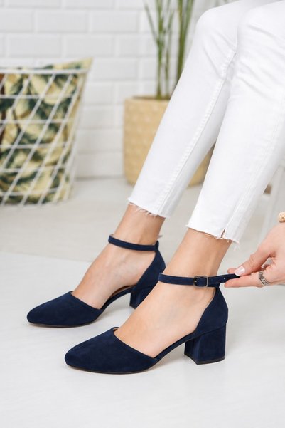Tolgado Women's Navy Blue Suede Heeled New Classic Shoes