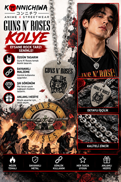 FG KONNİCHİWA Guns N' Roses Necklace - Guitar Pen Rock Music Band Necklace