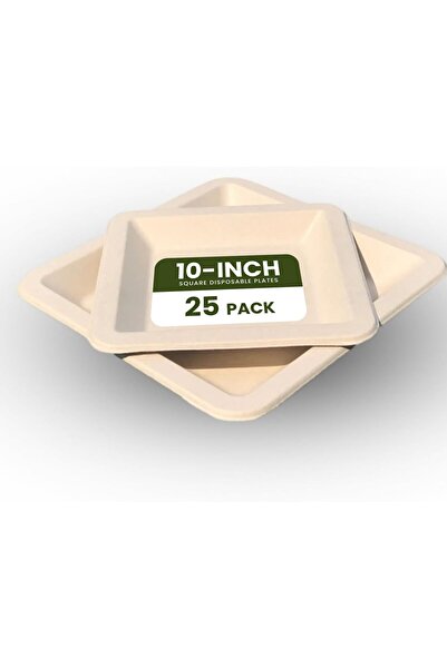 Generic [10 بوصة - عبوة من 25 قطعة] أطباق يمكن التخلص منها مصنوعة من قصب السك...