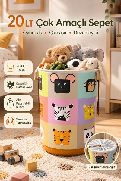 Nandy Kids Μονό καλάθι πολλαπλών χρήσεων Bak-Öğren με σχέδια ζώων, πλαστικό σ...