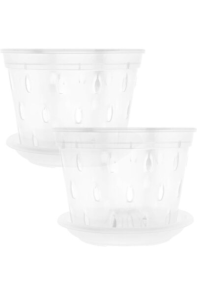 Generic 2-Pack Clear Orchid Pots with Drainage Holes and Trays Breathable Slo...