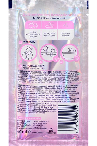 OEM Spumă de baie Glow cu parfum de piersică și măr, 40 ml