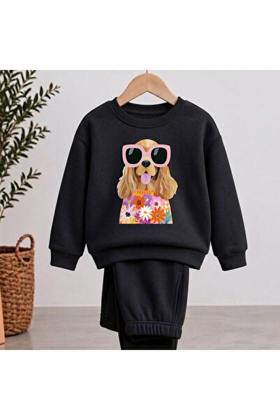 playwear Team Sweatshirt Glasses Dog Printed Girls Boys Crew Neck
