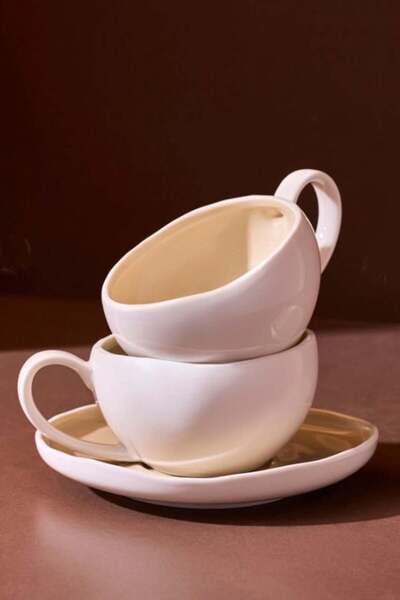 ÇELİKAY Roma Beige 4 Piece 2 Person Porcelain Coffee Cup Set 120 ml