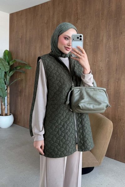 Şule Giyim Quilted 3-Piece Set Khaki