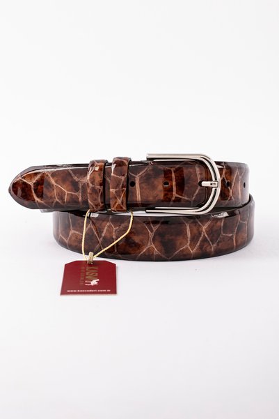 KASVA DERİ Tan Stone Crocodile Pattern Leather Belt 3.5 cm