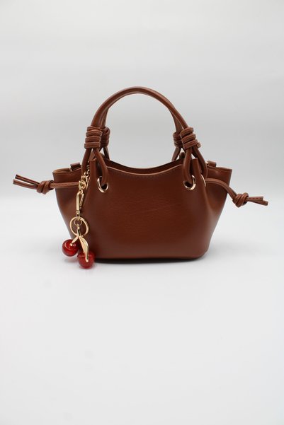 LASSO Women's Tan Knot Detailed Crossbody Hand and Shoulder Bag with Cherry Charm Accessory