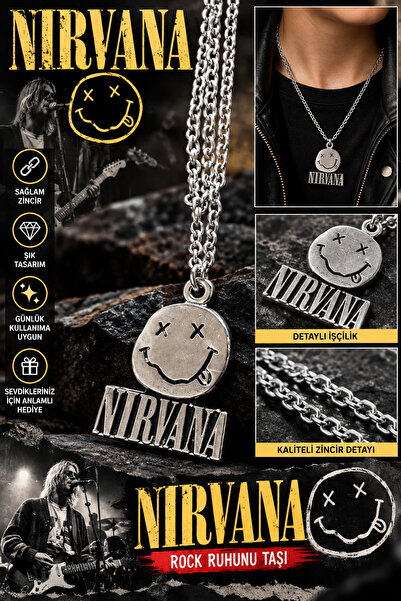 FG KONNİCHİWA Nirvana Necklace – Smiley Logo Pena Guitar Grunge Rock Music Ne...