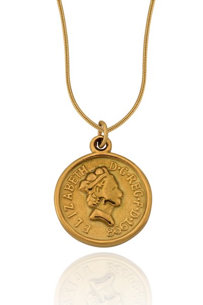 Cosmia Shine Kadın Gold Çelik Kolye Paslanmaz Çelik Elizabeth Madalyon Figürl...