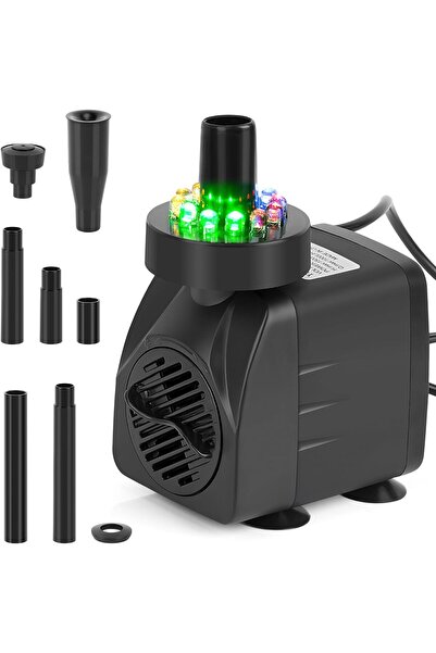 Generic Submersible Pond Fountain Pump with colorful LED Light, 7.2ft Water P...