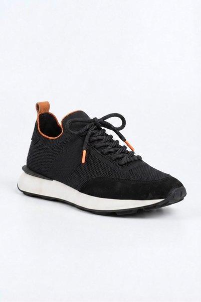 Ahmed Hamdi Bey Delta Black-Orange Knitwear & Genuine Leather Sneaker