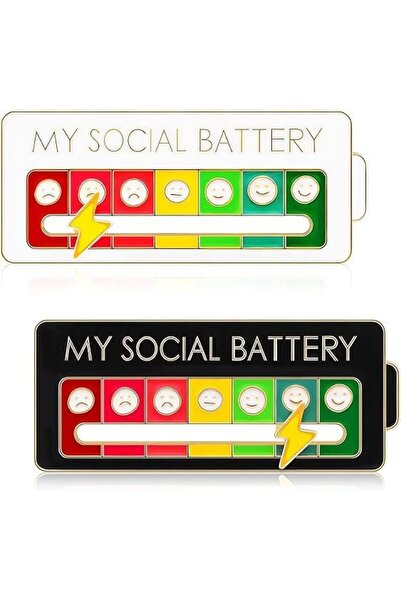 Generic 2 Pcs Social Battery Slider Pin, Black-White Enamel Emotional Lapel P...