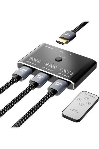 Generic 3 Port HDMI 2.1 HDR 3In 1Out, 8K Switcher with Remote Control Directi...