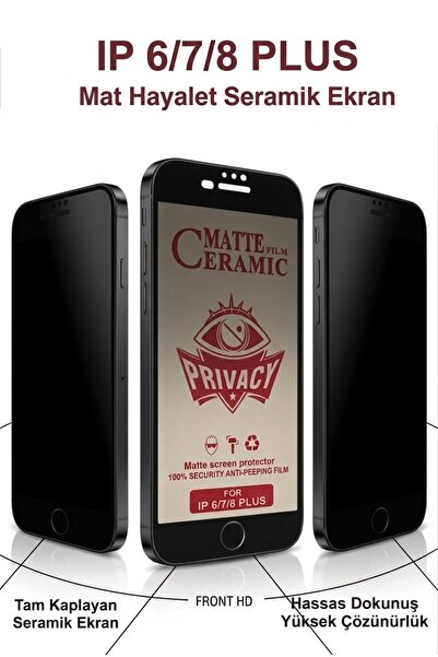İtarz İphone 6 Plus / 7 Plus / 8 Plus ile Uyumlu Siyah Mat Hayalet Seramik Ek...