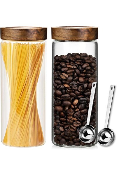Generic 2 Pack Glass Jars with Airtight Lid and Spoon, 1750ml Borosilicate Gl...