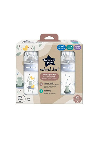 tommee tippee زجاجات رضاعة مضادة للمغص 260 مل، 0 أشهر فأكثر، عبوة من قطعتين