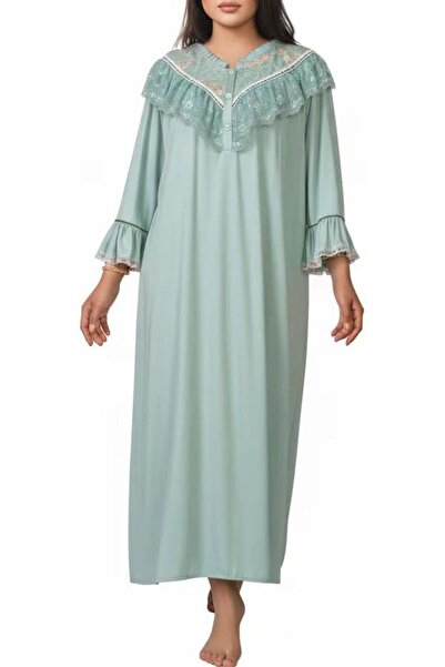 Generic Women's Plus Size Loose-Fit Long Nightgown With Floral Embroidered Re...