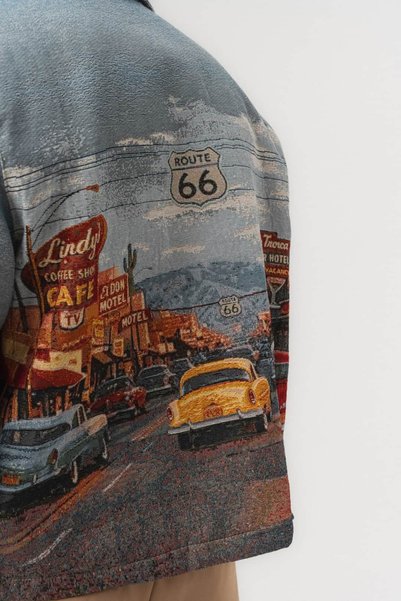 go gang own Roadside Goblen Kumaş Vintage Araba Desenli Çıtçıtlı Erkek Mont