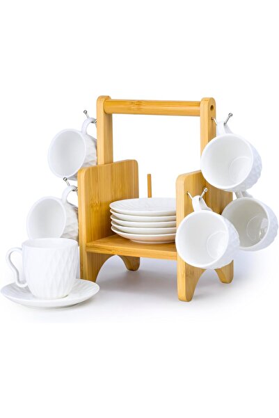 Generic Elegant Porcelain Bamboo Cup & Saucer Set with Stand || Perfect for T...