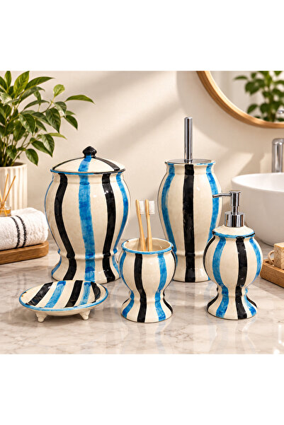 RED SERAMİK Naomi Collection Çizgili 5 Parça Banyo Seti Handmade