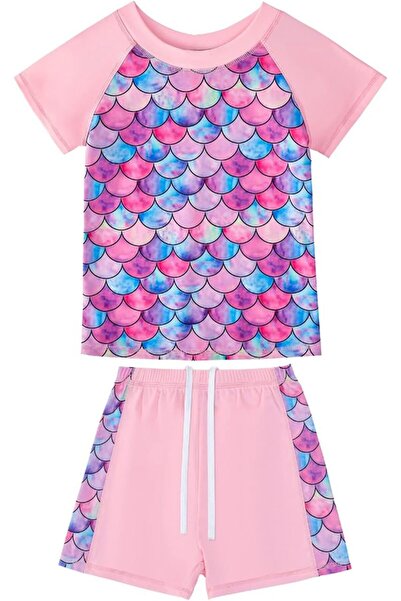 Generic Girls Swimming Costume Girls Swimsuit Kids Two Pieces Short Sleeve Ba...