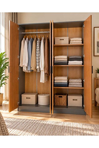 TrentonGCC Modern 4-Door Wardrobe 200×160×54 cm – Spacious Clothes Storage Ca...