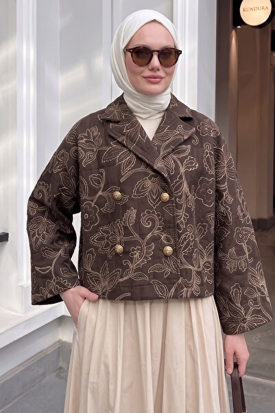 Salih Çelebi Printed Quilted Jacket 202704 - Aci Brown