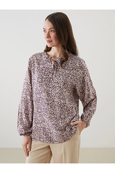 LC Waikiki Plum Tie Collar Patterned Women's Blouse