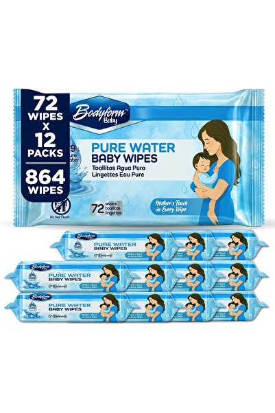Generic مناديل مبللة للأطفال من بيبي بيور ووتر، 12 عبوة تحتوي على 72 منديلًا ...