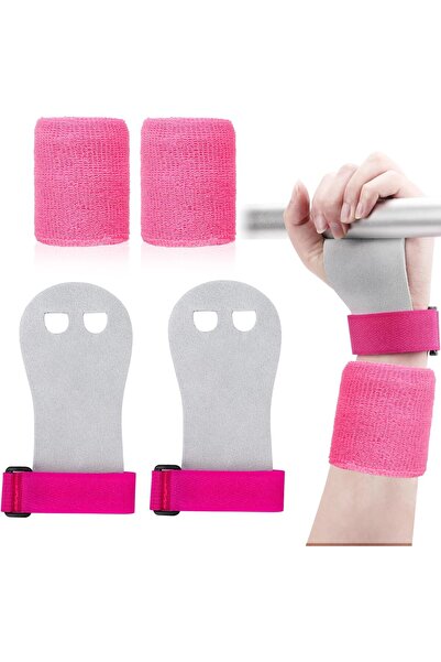 Generic 4 Pcs Gymnastics Grips Wristbands Sets, Sweatbands Headband Set, Pink...
