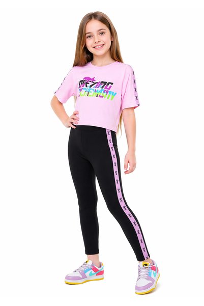 İrem Çocuk Giyim Girl's Black Color Leggings with Stripes on the Sides and Sp...