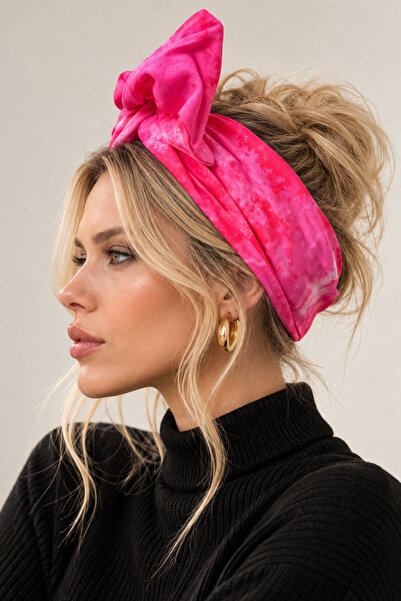 Bukiro Pink Tie-Dye Patterned Rope Hair Band with Large Bow Detail Stylish Hair Accessory