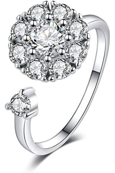Generic 925 Sterling Silver Flower Rotate Rings for Women, Trendy Zircon Rota...