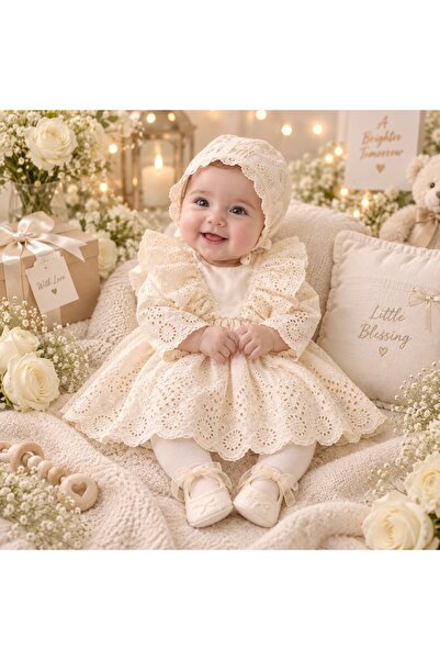 Pure Boutique Πολυτελές βαπτιστικό φόρεμα για κοριτσάκι, 4 τεμαχίων, με κέντη...