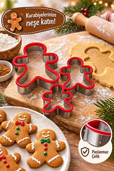 House Bird 3'lü Paslanmaz Gingerbread Zencefilli Kurabiye Adam Kalıbı Seti Si...
