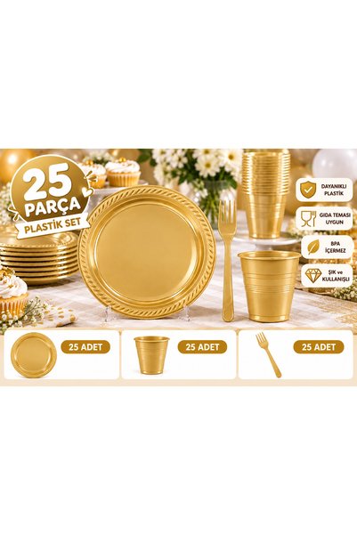 eğlencemarketi 25’li Plastik Tabak Bardak Çatal Seti 75 Parça Doğum Günü Part...