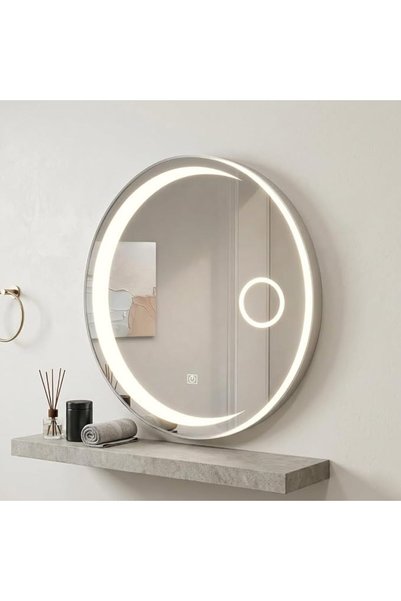 Sharpdo acc Round LED Bathroom Mirror, Touch-Sensitive, 6000K Cool White Ligh...