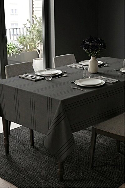 erciyesceyiz Siyah Polyester Kumaş Çizgi Masa Örtüsü 160*220 Cm