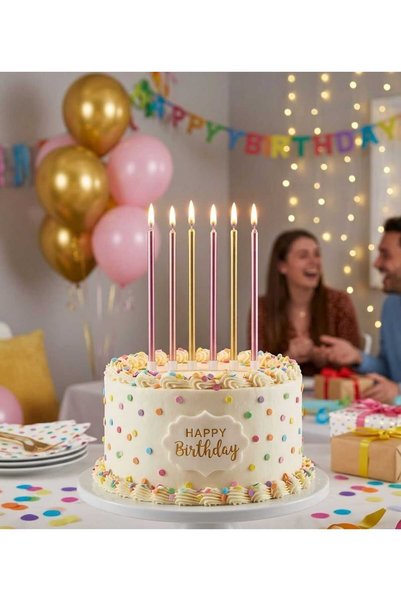 Genel Markalar MUM DÜZ 6lI KARIŞIK RENKLİ MUM PASTA MUMU