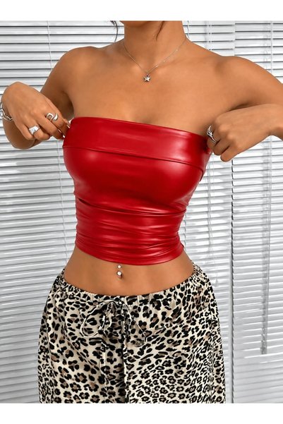 MAROVOAY Strapless Bustier with Light Gathering at the Sides in Faux Leather
