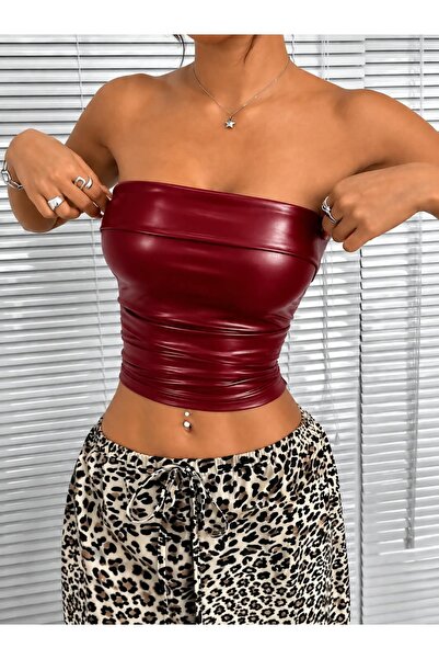 MAROVOAY Strapless Bustier with Light Gathering at the Sides in Faux Leather